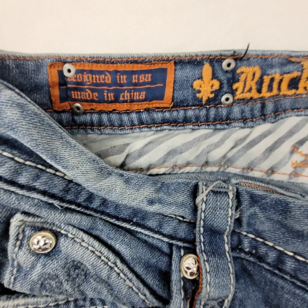 Rock Revival Jeans Women's 29 Blue Anja Boot 30x34.25" Stretch Worn Hems - Picture 6 of 16